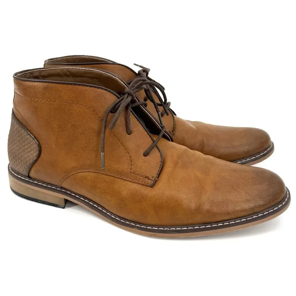 Steve Madden Mens Chukka Boots Size 13M Brown Faux Leather Lace Up Career Ankle